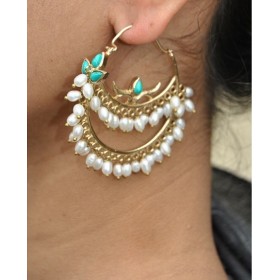 Turquoise Studded Pearl Hoop Earrings